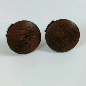 New Brown Wood Disc Silver Framed Women's Fashion Earrings Casual Jewelry